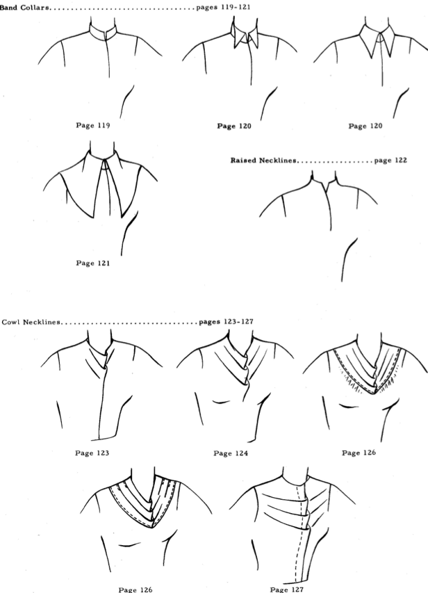 Band collars, raised necklines and cowl necklines